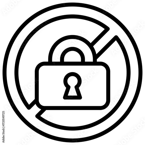 Blocked Access Outline Icon Design Vector - padlock with prohibition sign symbolizing restricted access, blocked security, and denied entry