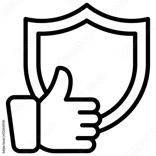 Shield Approval Outline Icon Design Vector - shield with thumbs up symbol representing trusted security, safety guarantee, and approval