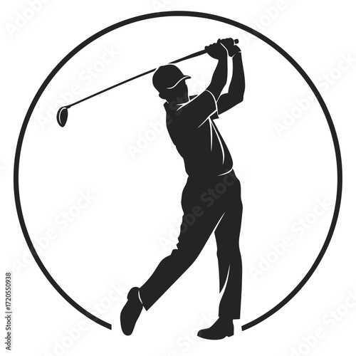 Golfer taking practice swing silhouette