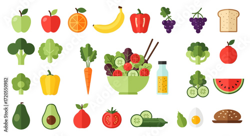 Healthy Assortment of Fresh Fruits, Vegetables, and Whole Grains for a Balanced Diet