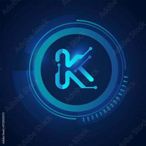 letter k initials technology connection logo design