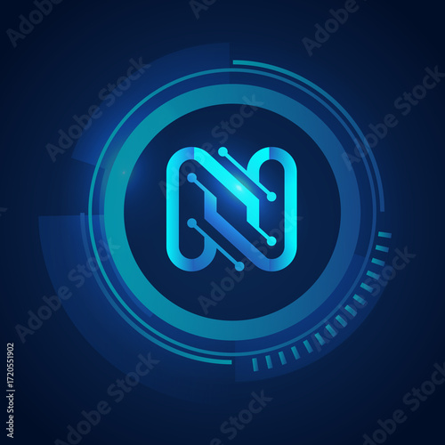 letter n initials technology connection logo design
