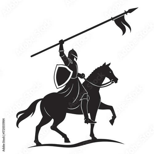 Knight raising lance silhouette