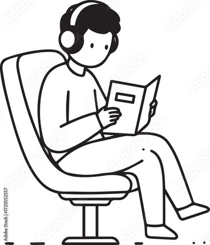 Relax and unwind with a good book while listening to music, perfect for mental health campaigns and promoting self-care, originally a scalable graphic
