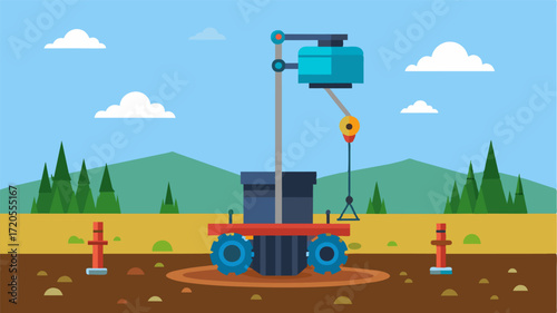 A rotary soil sampler used by many automated machines shown in action as it takes a sample from the ground.. Vector illustration