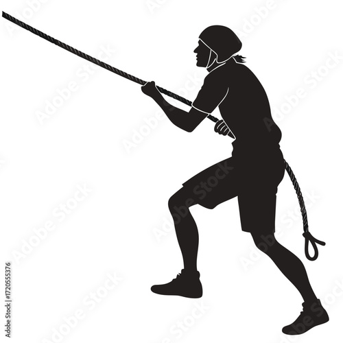 Climber pulling rope silhouette