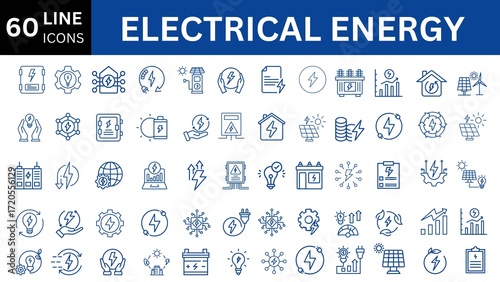 Electrical Energy line icon set.