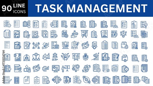 Task Management line icon set.
