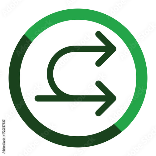 A green circular icon with two opposing arrows