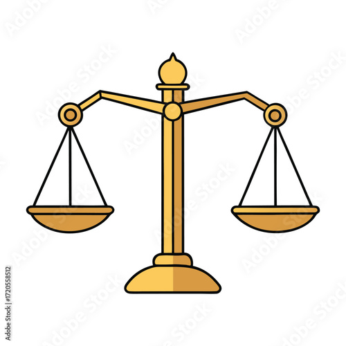 A pair of elegant golden justice scales, symbolizing fairness and balance, shining with polished perfection, representing law, equity, and impartial judgment.
