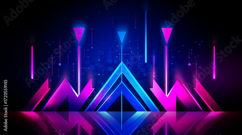Futuristic neon glow with dynamic arrow elements, perfect for modern tech backgrounds and high-energy visuals, creating a vibrant digital experience