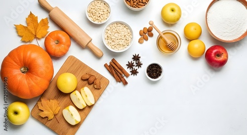 Wallpaper Mural Autumn baking ingredients pumpkin apple spice flat lay overhead Torontodigital.ca