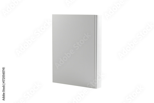 A floating, vertically standing white book with a blank cover. White book mock up blank cover template design, transparent background, 3d rendering