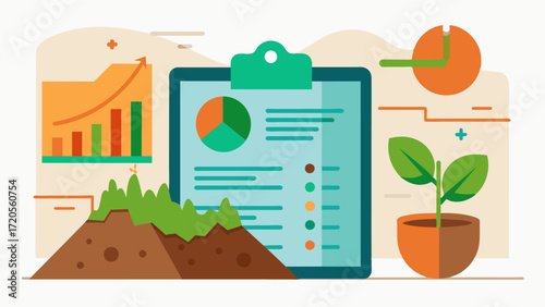 A visualization of a soil analysis report providing detailed information on nutrient levels and recommendations on how to improve them.. Vector illustration