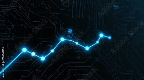 Digital line graph with data points pulsing on a dark background.