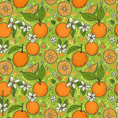 Tropical  pattern with oranges. hand drawn suitable for print, fabric, textile  or wallpaper