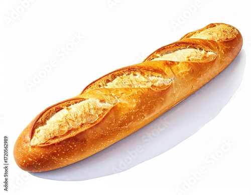 Golden Brown Crusty Bread Loaf on White Background
