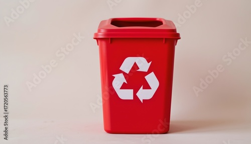 Red Recycling Bin with Universal Recycling Symbol