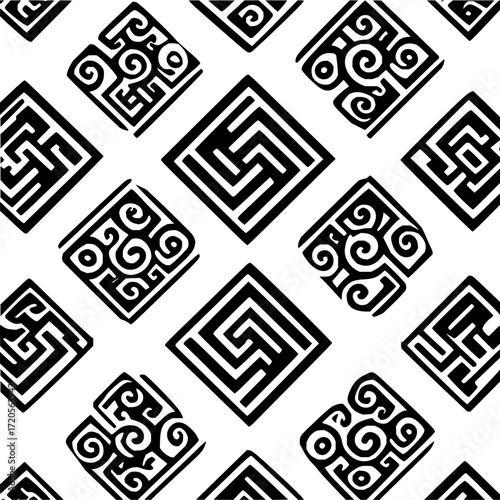 Seamless tribal pattern vector design with ethnic geometric shapes for textile and background usage