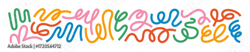 Abstract Color Line Shapes. Squiggle Vector Graphic Design. Wavy Fun Kid Pattern Isolated on a Background. Organic Doodle Ribbon Elements.