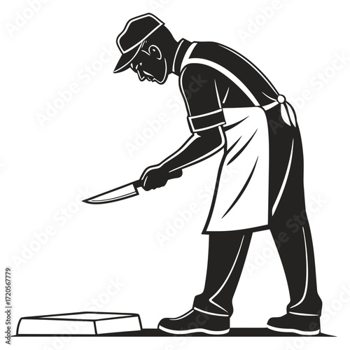 Butcher sharpening blade silhouette