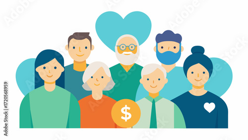 A group of caregivers attending a workshop on financial planning and resources available for families caring for loved ones with chronic health conditions.. Vector illustration