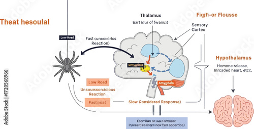 Understand the brain's fight or flight response from a spider threat for immediate survival and slower analysis