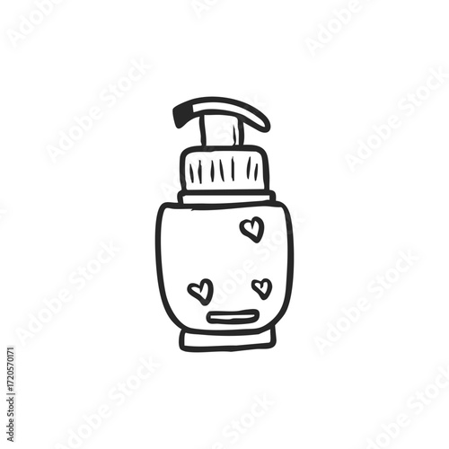 Hand drawn perfume bottle with spray nozzle simple line art vector illustration