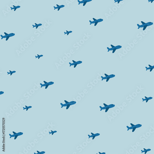 Airplane Icon Pattern, Isolated Background. Travel and Aviation Design, Flying Transport Decoration, Simple Blue Tone Vector Style