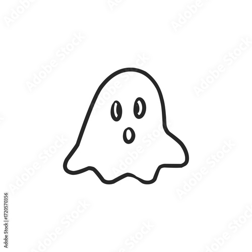 Kawaii Surprised Ghost Hand Drawn Vector Outline Illustration