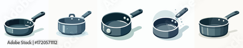 Vector Saucepans and Cooking Pots – Modern Kitchenware Illustration Set