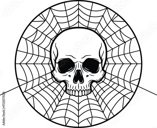 Skull in spiderweb design for halloween or gothic themed artwork