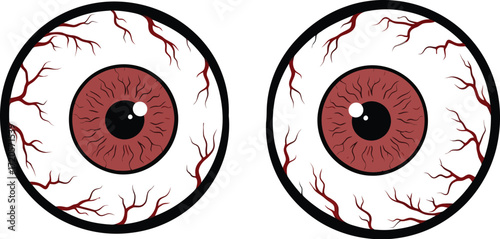 Cartoon eyes with blood vessels on a white background graphic