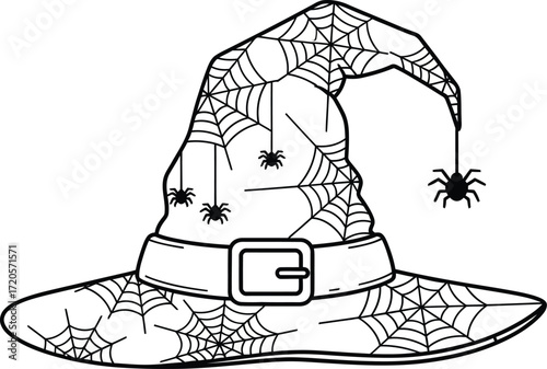 Spooky witch hat with spiderwebs and spiders for halloween fun