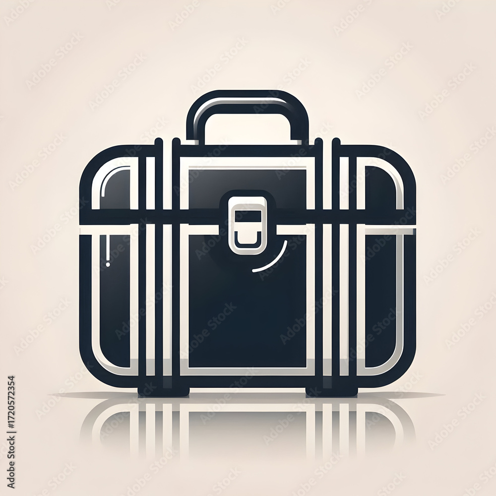 Obraz premium Stylized black and white briefcase icon represents executive travel, business documents, and professional portfolio management on a soft gradient.