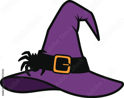 Purple witch hat with spider decoration for halloween party