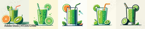 Vector Green Smoothie with Citrus and Kiwi – Healthy Detox Drink Illustration
