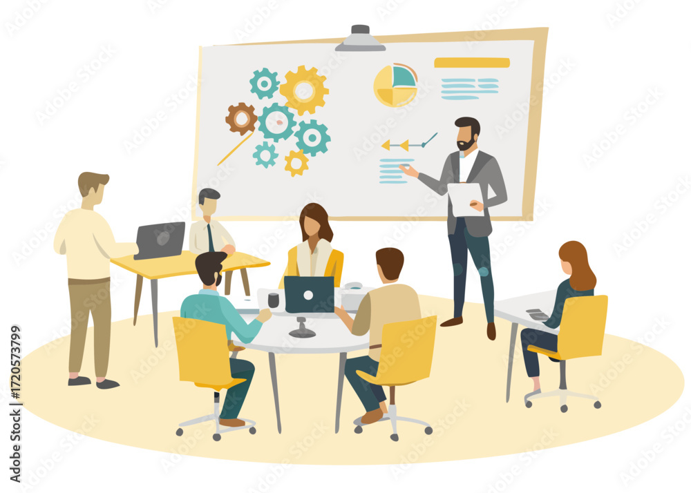 Fototapeta premium Diverse team collaborating in a modern office meeting room during a business presentation