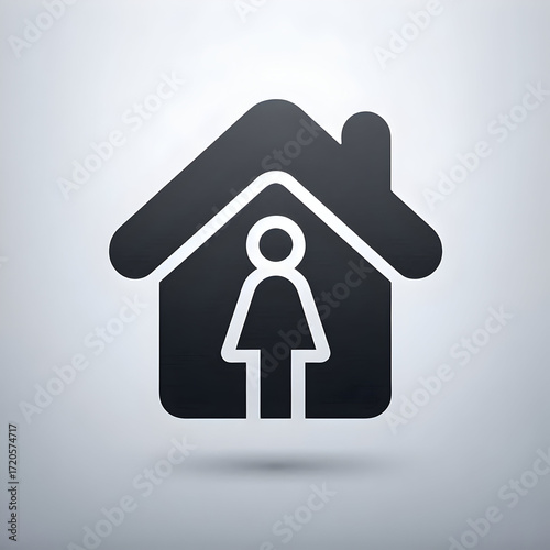 Family Home Icons with Man Woman and House Symbols