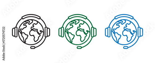 World with Headphones Logo. Global Music and Audio Icon