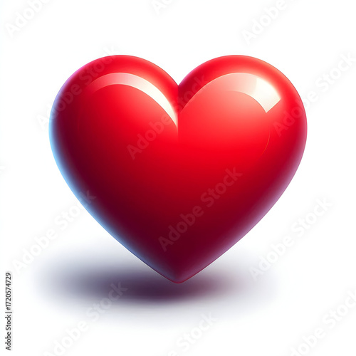 3D Red Heart Icon Symbolizing Love and Romance on White Background