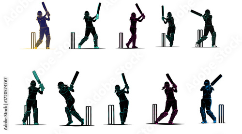 Female cricket batter with bat, sports icon design, isolated PNG cutout – Generative AI
