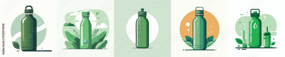 Fototapeta premium Vector Reusable Water Bottle – Eco Friendly Hydration and Sustainable Lifestyle Illustration