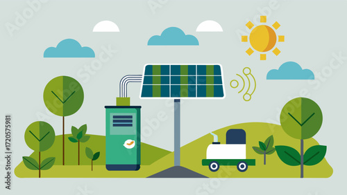 A solarpowered nutrient delivery system precisely dispensing fertilizers based on sensor readings promoting efficient use and reducing costs for farmers.. Vector illustration