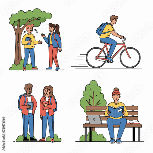 Students' Daily Life Studying, Cycling, and Socializing