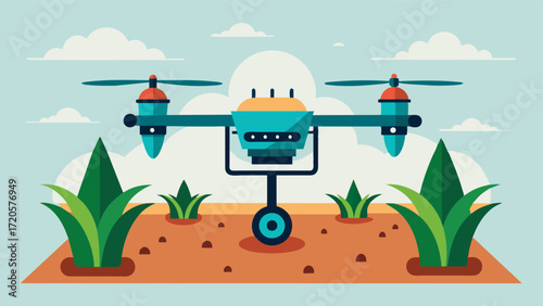 A precision seeding drone equipped with sensors to detect soil conditions and adjust its seeding patterns accordingly.. Vector illustration