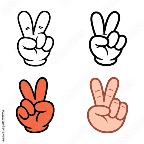 Four Cartoon Hands Showing Peace Sign Variations