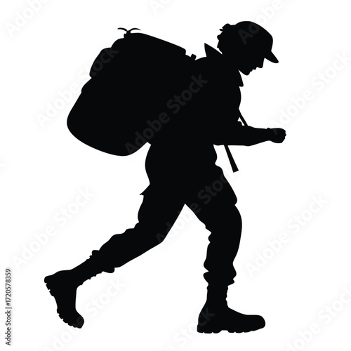 Backpacker carrying sleeping bag silhouette