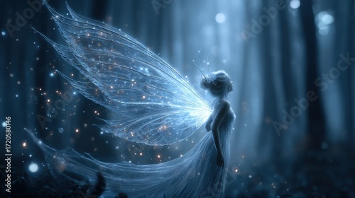 Enchanted fairy in mystical forest fantasy art ethereal glow dreamlike atmosphere serene viewpoint whimsical concept