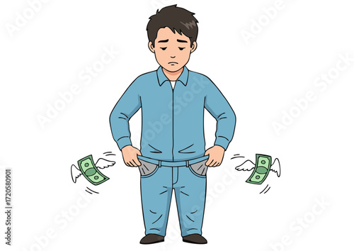 Man with Empty Pockets Illustrating Financial Hardship and Poverty